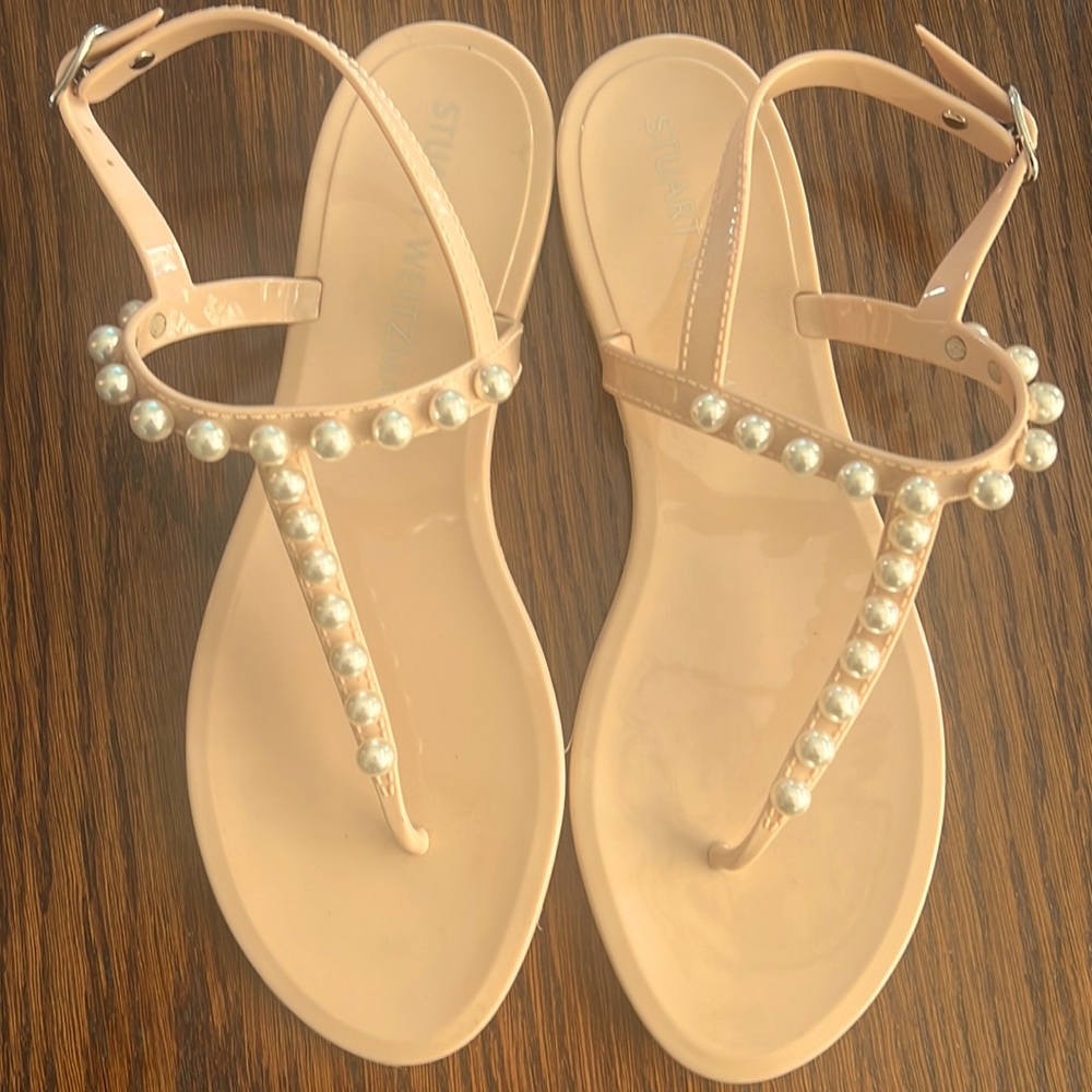 Stuart Weitzman Goldie Pearly Stud Jelly Sandals - image 1